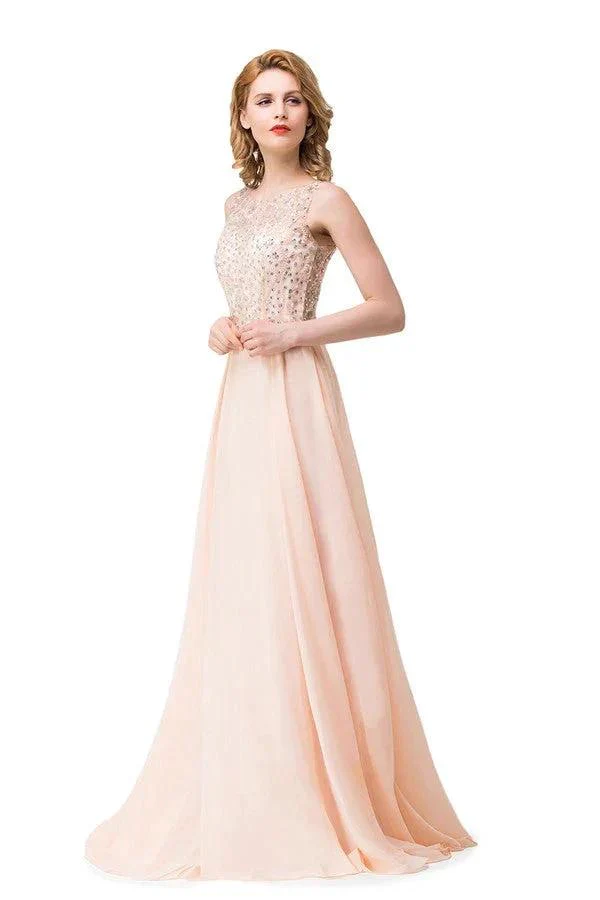 A-line Chiffon Sequins Crew Sweep-length Prom Dresses - Image 6