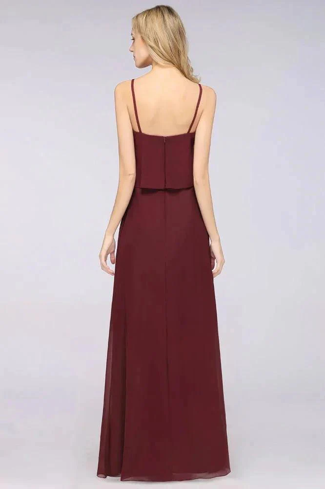 A-Line Chiffon Spaghetti V-Neck Bridesmaid Dress Sleeveless Maid of Honor Dress - Image 2