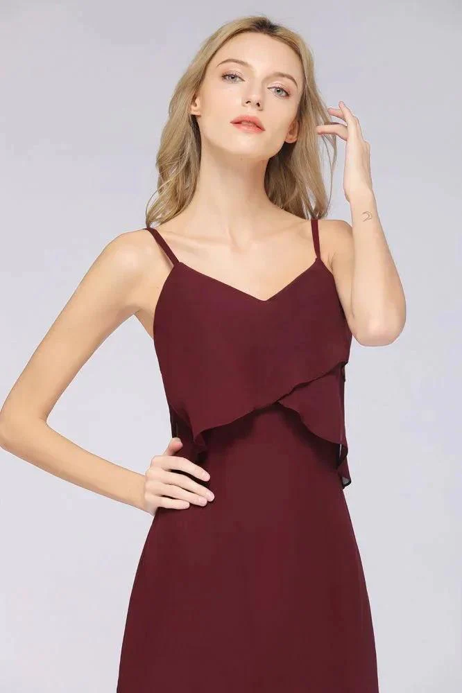 A-Line Chiffon Spaghetti V-Neck Bridesmaid Dress Sleeveless Maid of Honor Dress - Image 3