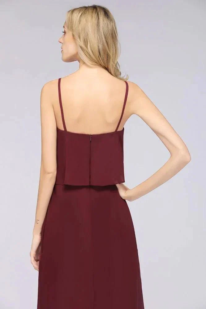 A-Line Chiffon Spaghetti V-Neck Bridesmaid Dress Sleeveless Maid of Honor Dress - Image 4