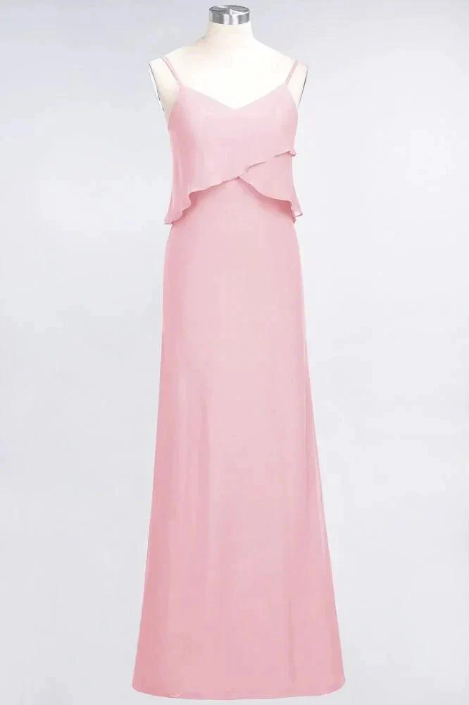 A-Line Chiffon Spaghetti V-Neck Bridesmaid Dress Sleeveless Maid of Honor Dress - Image 8