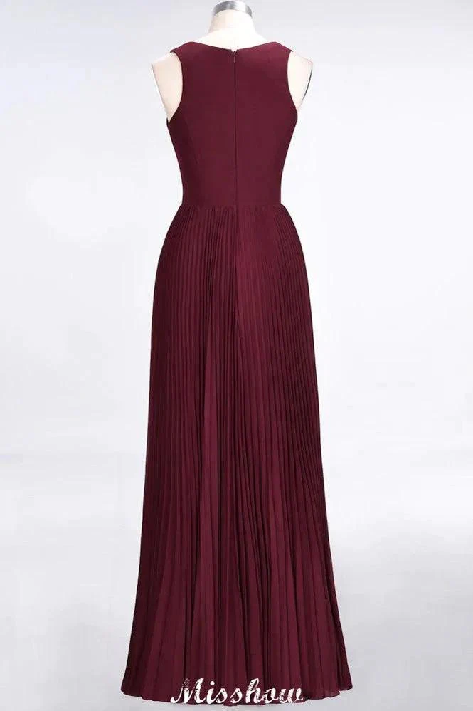 A-Line Chiffon V-Neck Sleeveless Bridesmaid Dress Floor-Length Ruffles Side Split Evening Gown - Image 10