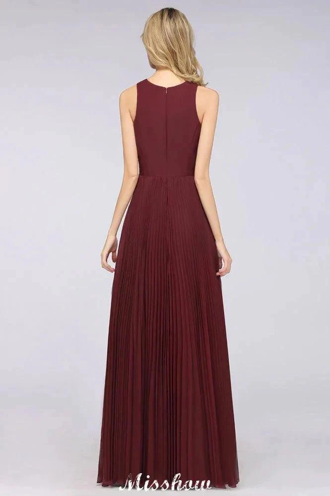 A-Line Chiffon V-Neck Sleeveless Bridesmaid Dress Floor-Length Ruffles Side Split Evening Gown - Image 2