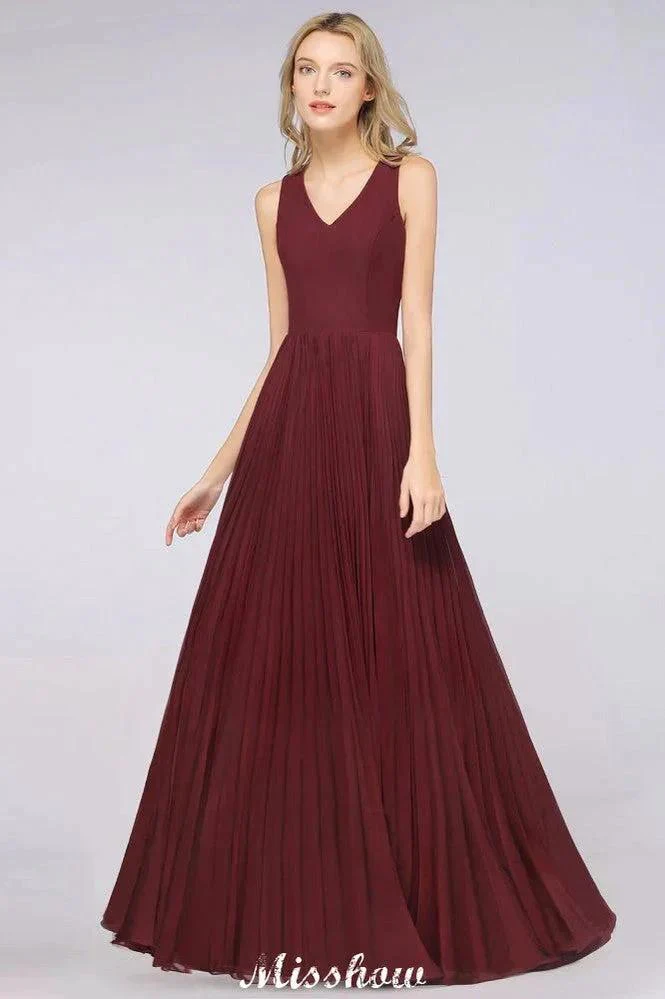 A-Line Chiffon V-Neck Sleeveless Bridesmaid Dress Floor-Length Ruffles Side Split Evening Gown - Image 5