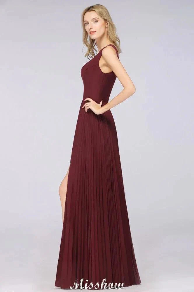 A-Line Chiffon V-Neck Sleeveless Bridesmaid Dress Floor-Length Ruffles Side Split Evening Gown - Image 6