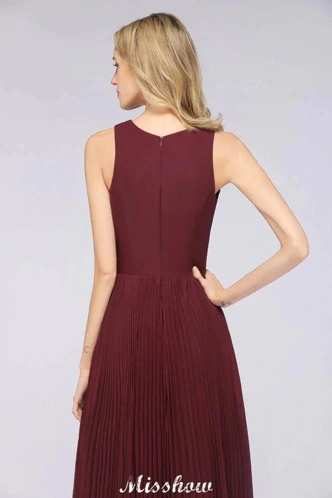 A-Line Chiffon V-Neck Sleeveless Bridesmaid Dress Floor-Length Ruffles Side Split Evening Gown - Image 8