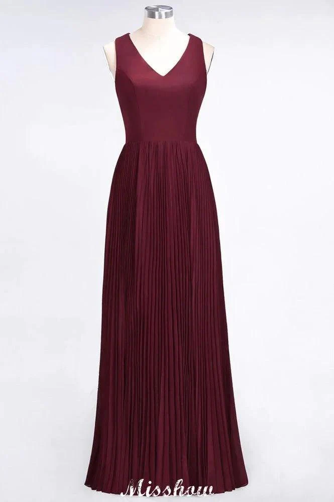 A-Line Chiffon V-Neck Sleeveless Bridesmaid Dress Floor-Length Ruffles Side Split Evening Gown - Image 9