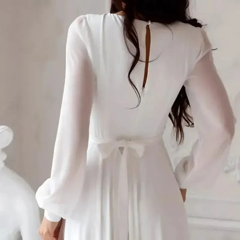 A Line Chiffon Wedding Dresses White Dresses Womens vestidos boda playa vestidos de boda Elopment Full Sleeve Simple - Image 3