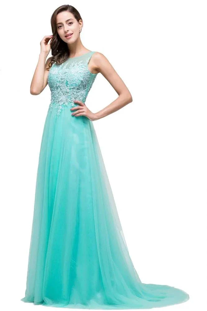 A-line Court Train Tulle Evening Dress with Appliques - Image 11