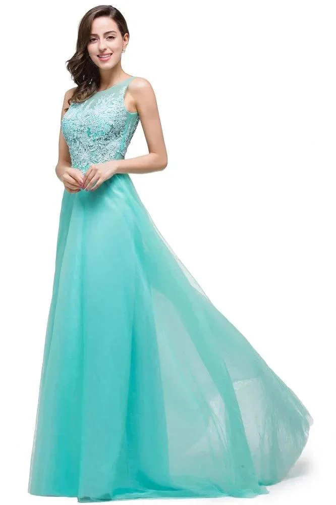 A-line Court Train Tulle Evening Dress with Appliques - Image 12