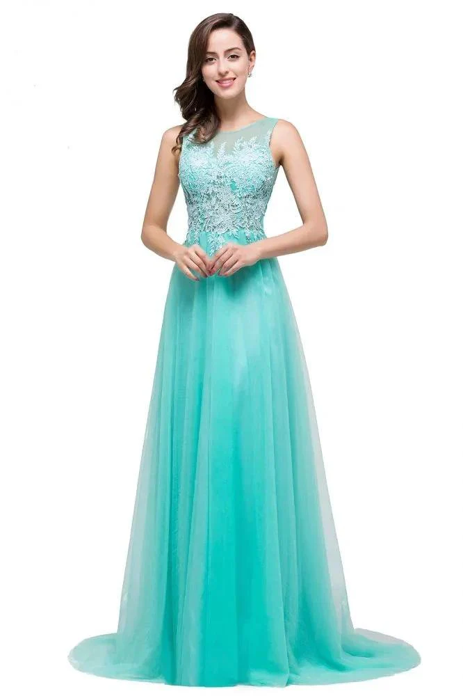 A-line Court Train Tulle Evening Dress with Appliques - Image 13
