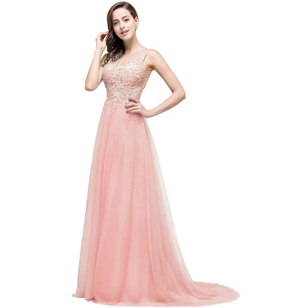 A-line Court Train Tulle Evening Dress with Appliques - Image 2