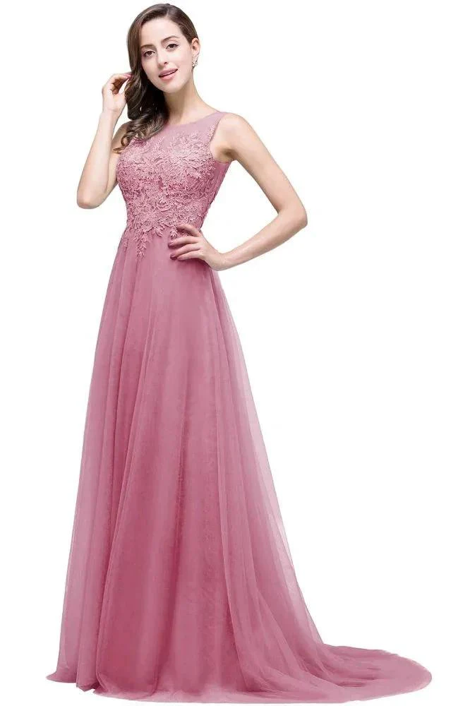 A-line Court Train Tulle Evening Dress with Appliques - Image 3