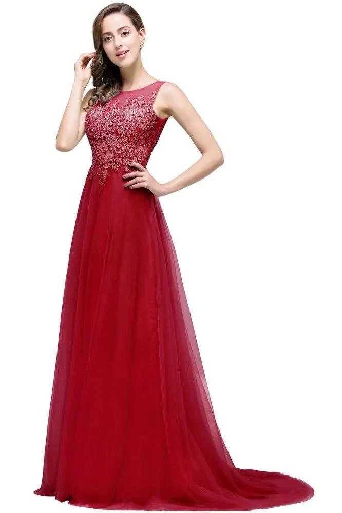 A-line Court Train Tulle Evening Dress with Appliques - Image 4