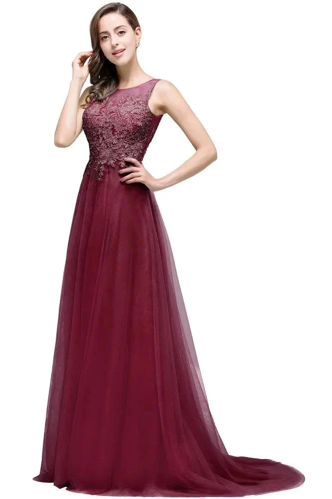 A-line Court Train Tulle Evening Dress with Appliques - Image 5