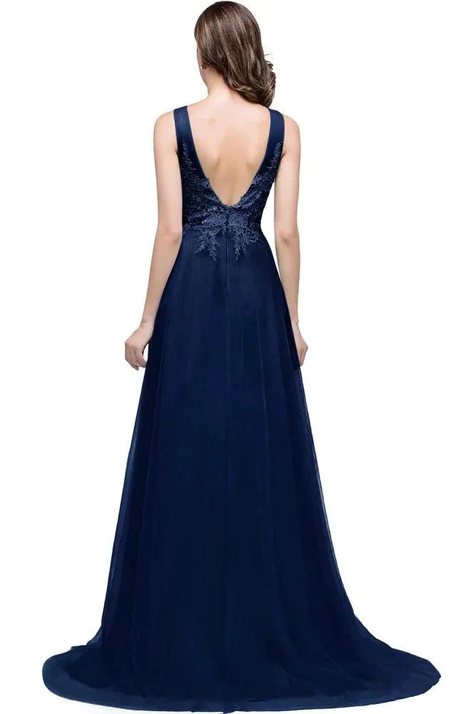A-line Court Train Tulle Evening Dress with Appliques - Image 6