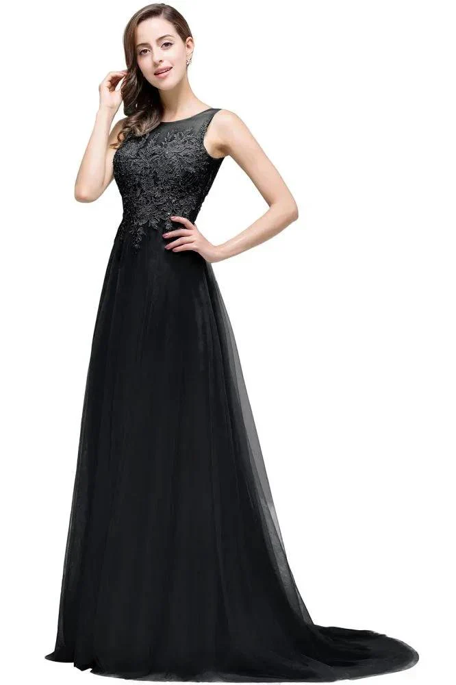 A-line Court Train Tulle Evening Dress with Appliques - Image 7