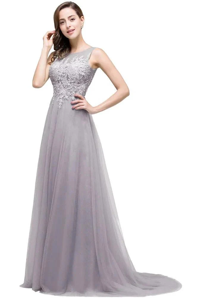 A-line Court Train Tulle Evening Dress with Appliques - Image 8