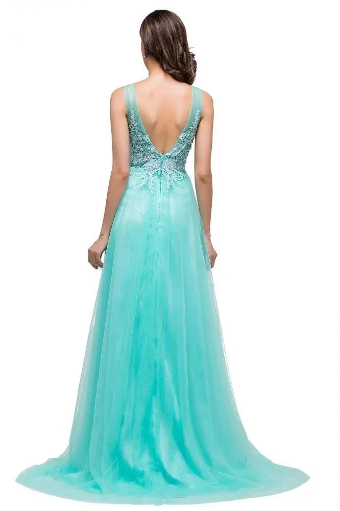 A-line Court Train Tulle Evening Dress with Appliques - Image 9