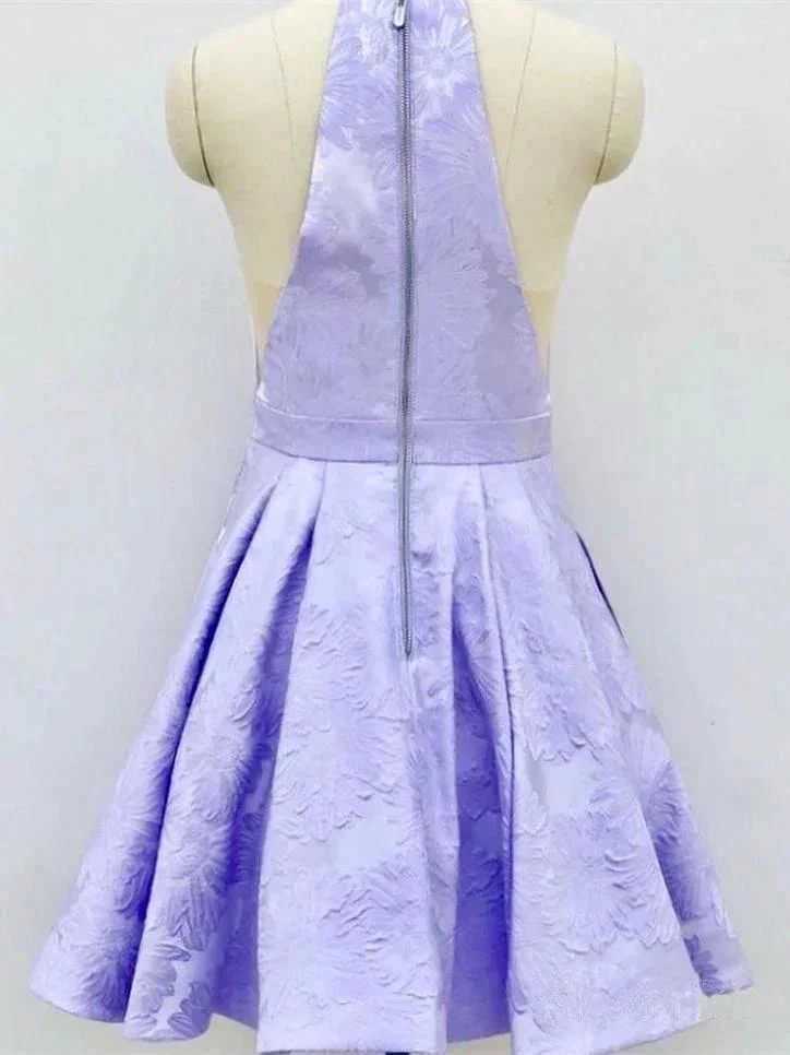 A-Line Crew Above-Knee Lilac Satin Homecoming Dress with Pockets  PD271 - Image 4