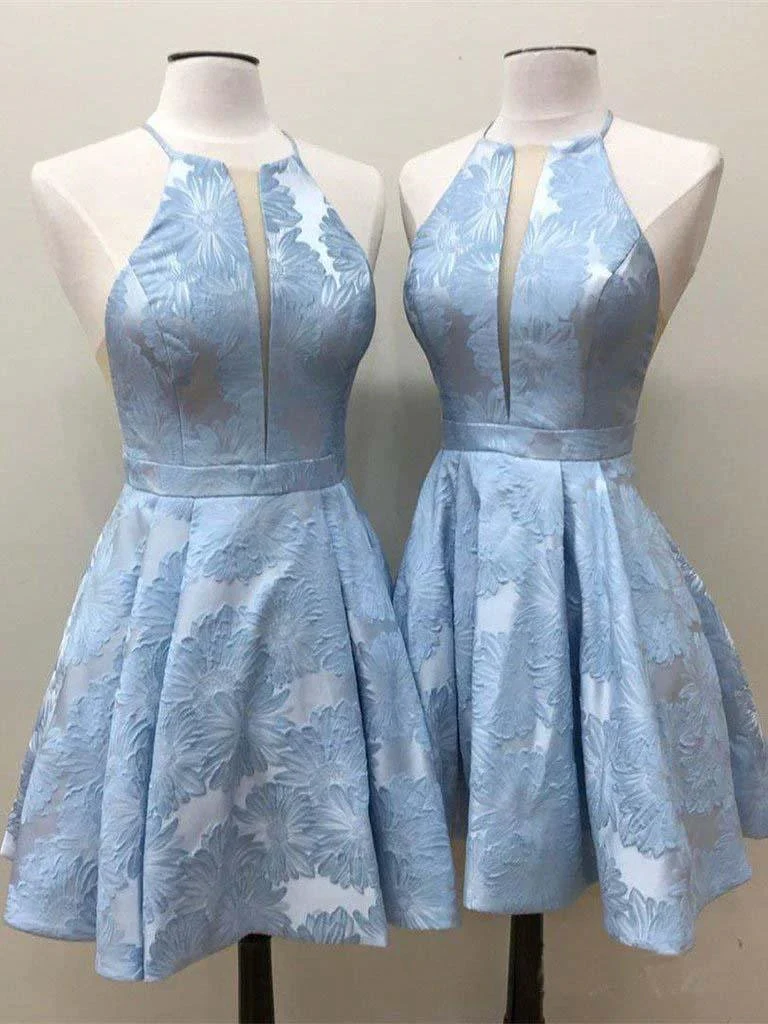 A-Line Crew Above-Knee Lilac Satin Homecoming Dress with Pockets  PD271 - Image 5