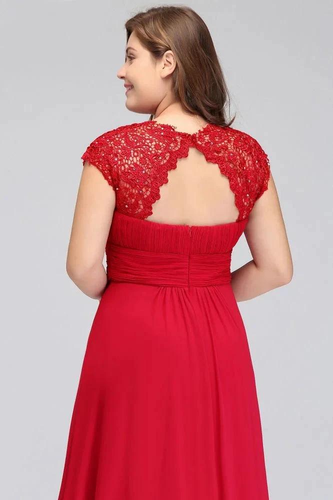 A-Line Crew Floor length Plus size Cap sleeves Lace Chiffon Evening Dresses with Appliques - Image 5