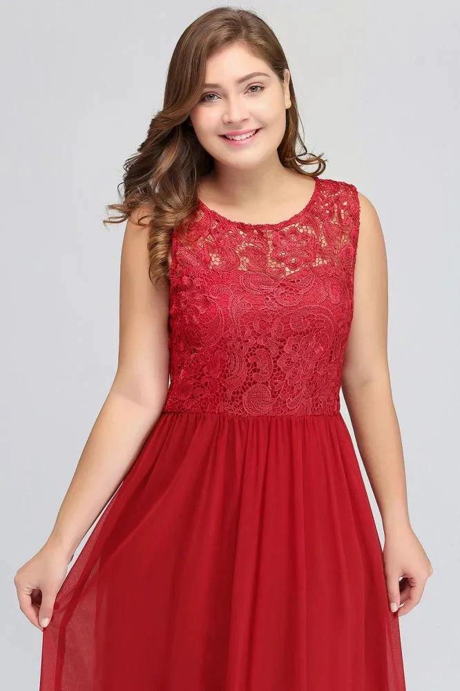 A-Line Crew Floor Length Sleeveless Plus size Lace Chiffon Evening Dresses - Image 10