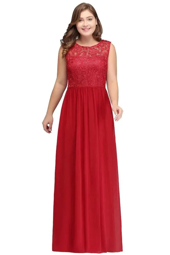 A-Line Crew Floor Length Sleeveless Plus size Lace Chiffon Evening Dresses - Image 2
