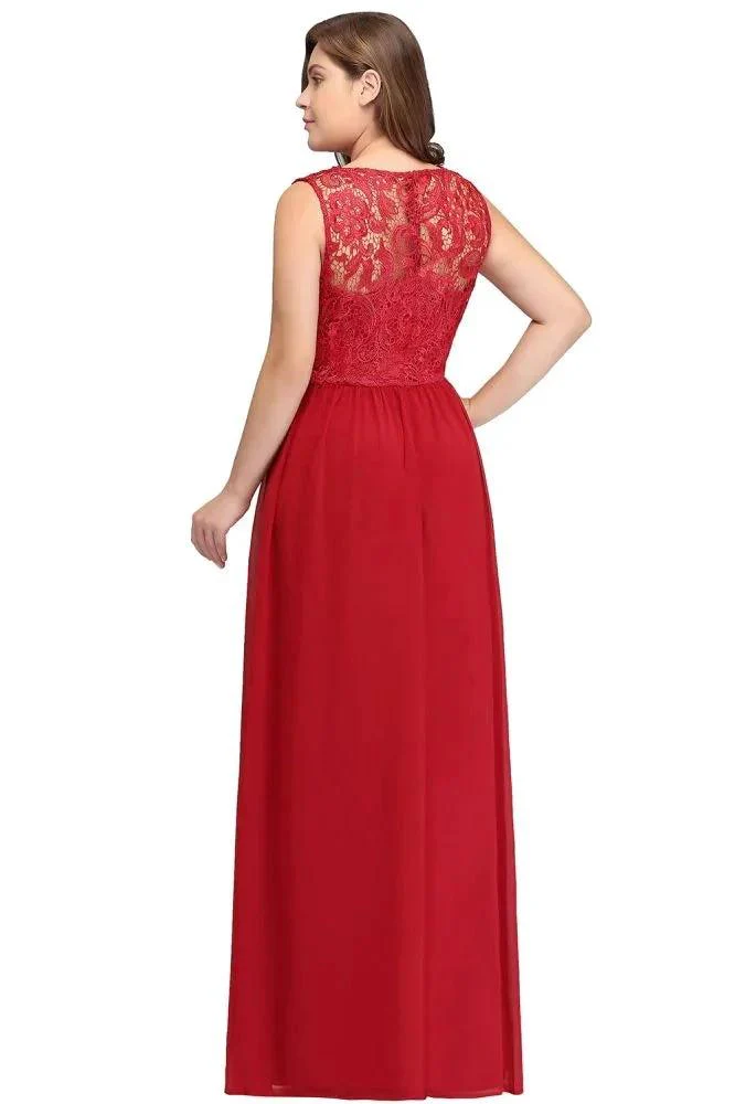 A-Line Crew Floor Length Sleeveless Plus size Lace Chiffon Evening Dresses - Image 3