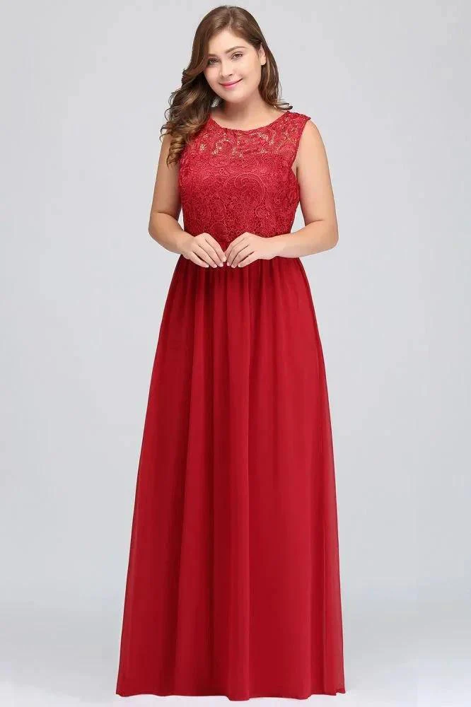 A-Line Crew Floor Length Sleeveless Plus size Lace Chiffon Evening Dresses - Image 4