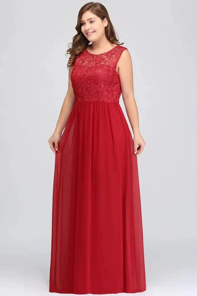 A-Line Crew Floor Length Sleeveless Plus size Lace Chiffon Evening Dresses - Image 5
