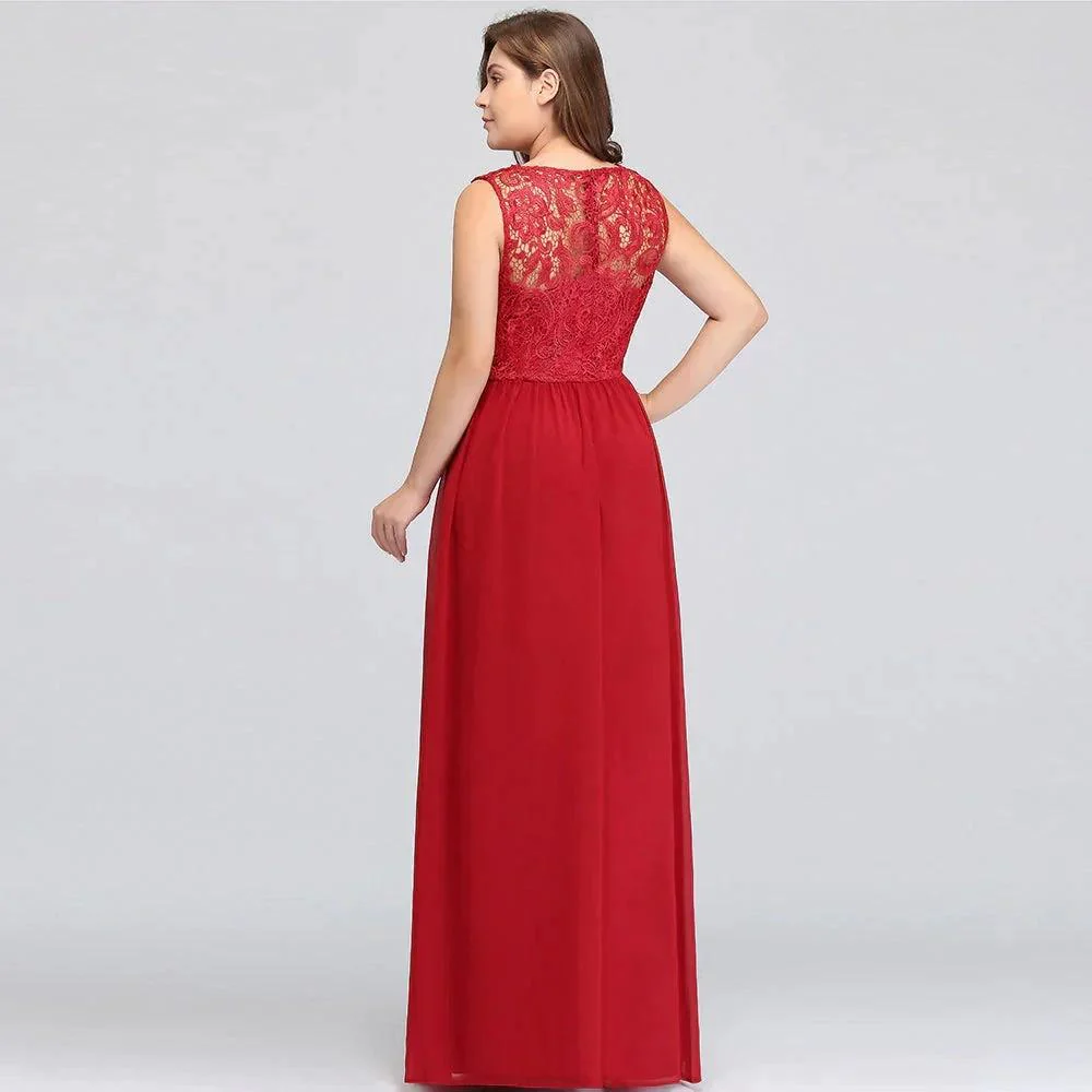 A-Line Crew Floor Length Sleeveless Plus size Lace Chiffon Evening Dresses - Image 6