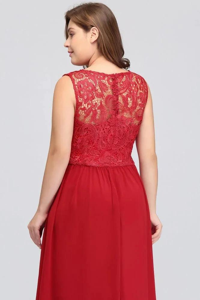 A-Line Crew Floor Length Sleeveless Plus size Lace Chiffon Evening Dresses - Image 7