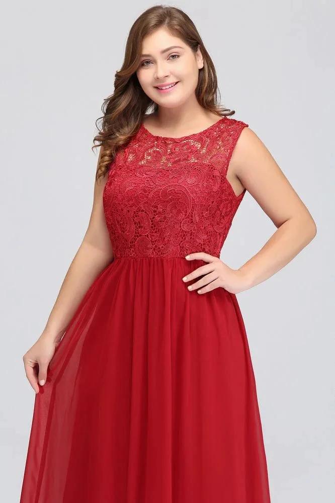 A-Line Crew Floor Length Sleeveless Plus size Lace Chiffon Evening Dresses - Image 8