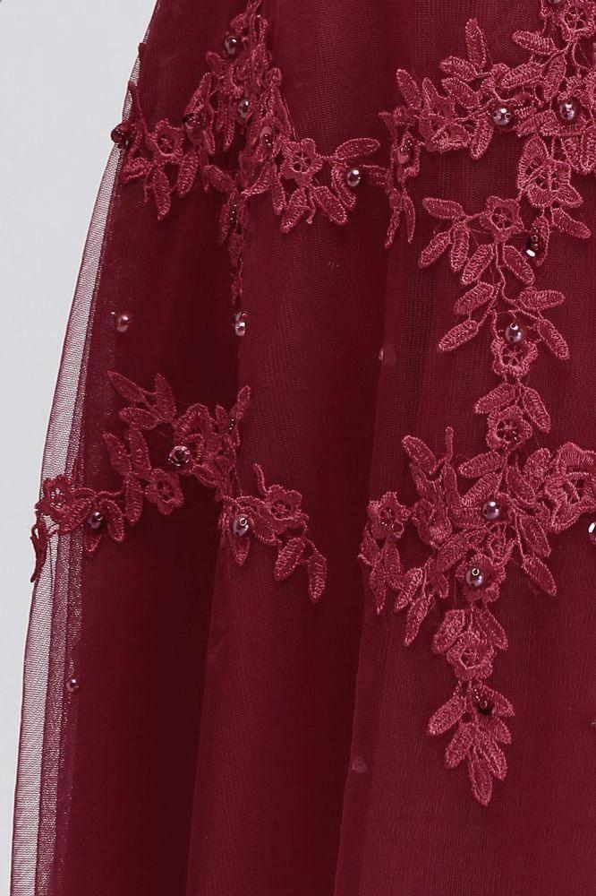 A-Line Crew Floor Length Sleeveless Plus size Tulle Appliqued Evening Dresses with Crystals - Image 7