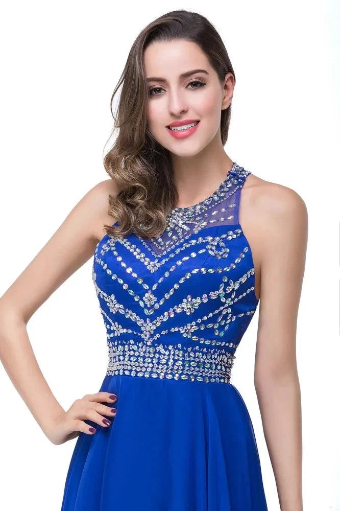 A-line Crew Floor-length Sleeveless Tulle Prom Dresses with Crystal Beads - Image 10