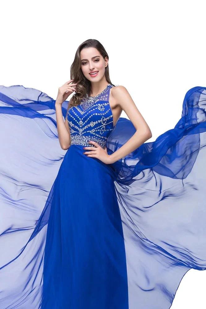 A-line Crew Floor-length Sleeveless Tulle Prom Dresses with Crystal Beads - Image 9