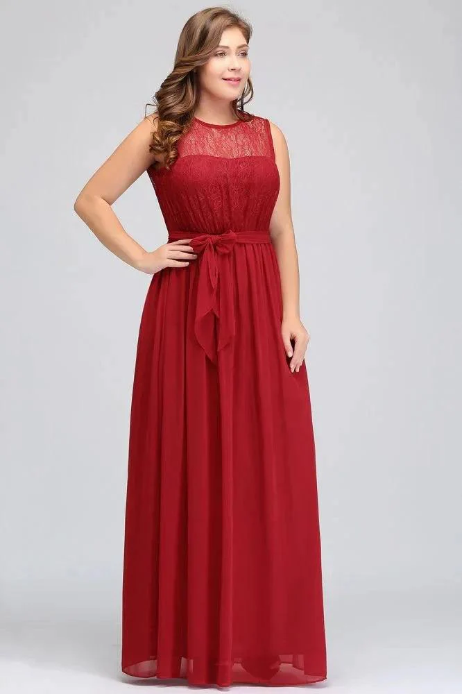 A-Line Crew Long Sleeveless Plus size Chiffon Evening Dresses with Ruffles Bow - Image 2