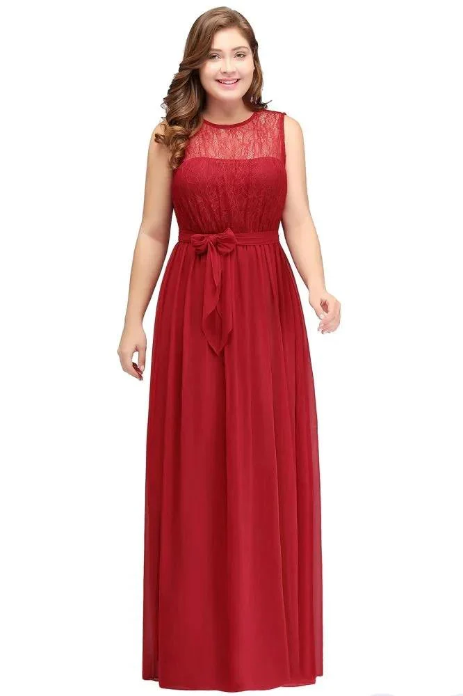 A-Line Crew Long Sleeveless Plus size Chiffon Evening Dresses with Ruffles Bow - Image 3