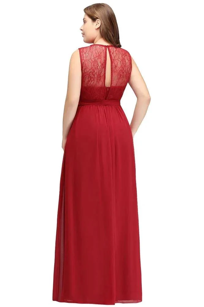 A-Line Crew Long Sleeveless Plus size Chiffon Evening Dresses with Ruffles Bow - Image 4