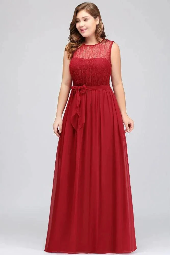 A-Line Crew Long Sleeveless Plus size Chiffon Evening Dresses with Ruffles Bow - Image 5