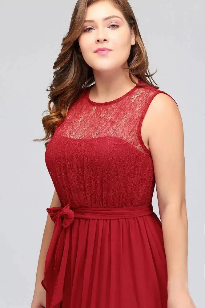A-Line Crew Long Sleeveless Plus size Chiffon Evening Dresses with Ruffles Bow - Image 6