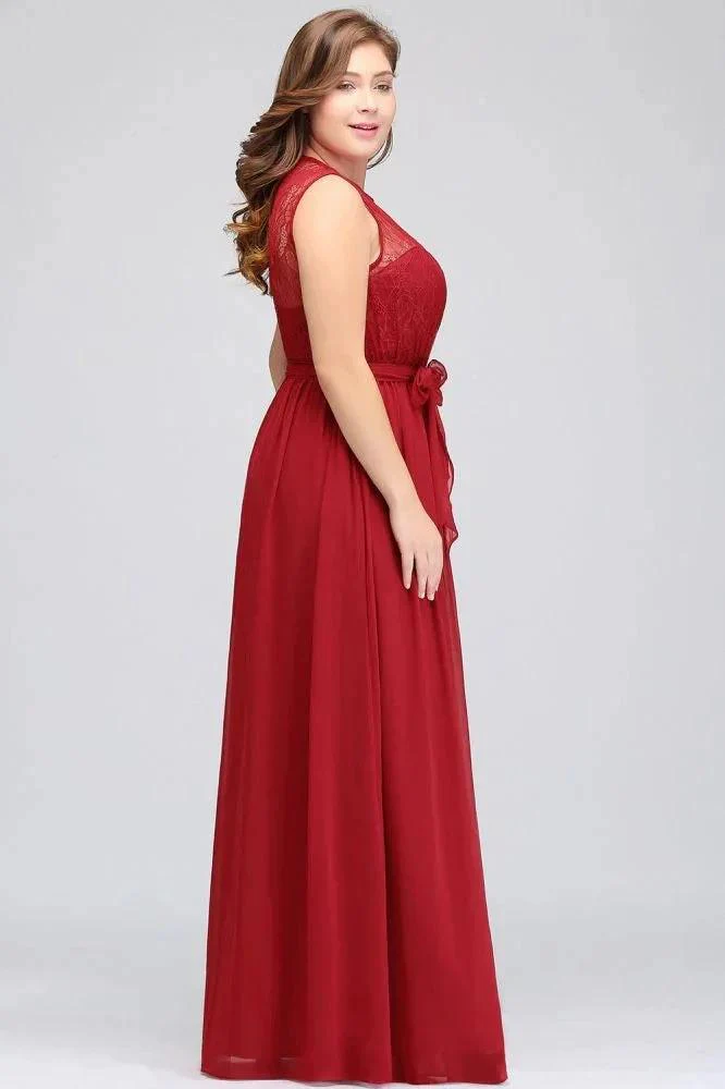 A-Line Crew Long Sleeveless Plus size Chiffon Evening Dresses with Ruffles Bow - Image 7