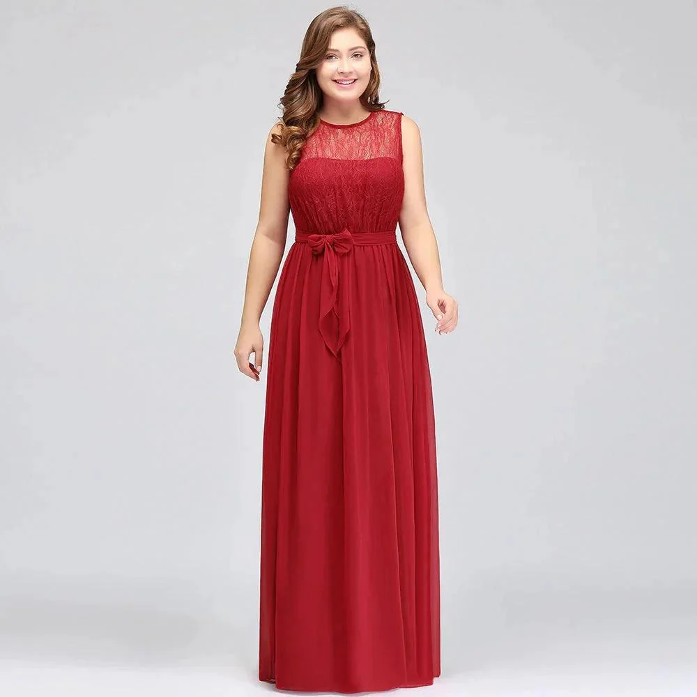 A-Line Crew Long Sleeveless Plus size Chiffon Evening Dresses with Ruffles Bow - Image 8