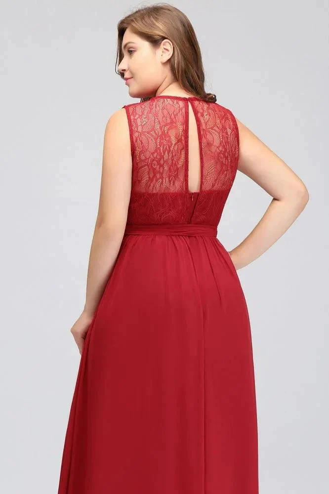 A-Line Crew Long Sleeveless Plus size Chiffon Evening Dresses with Ruffles Bow - Image 9