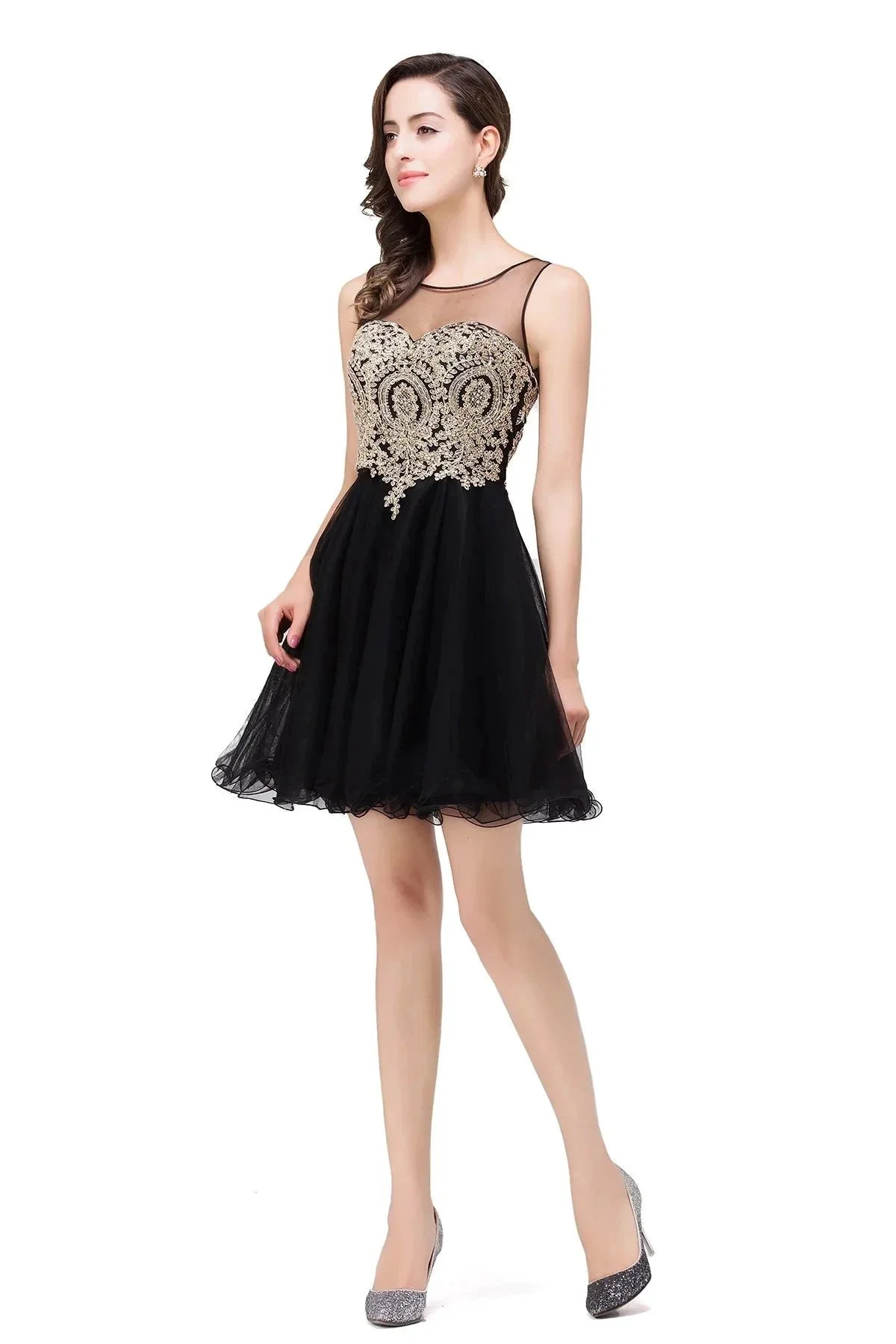 A-line Crew Short Sleeveless Appliques Prom Dresses - Image 3