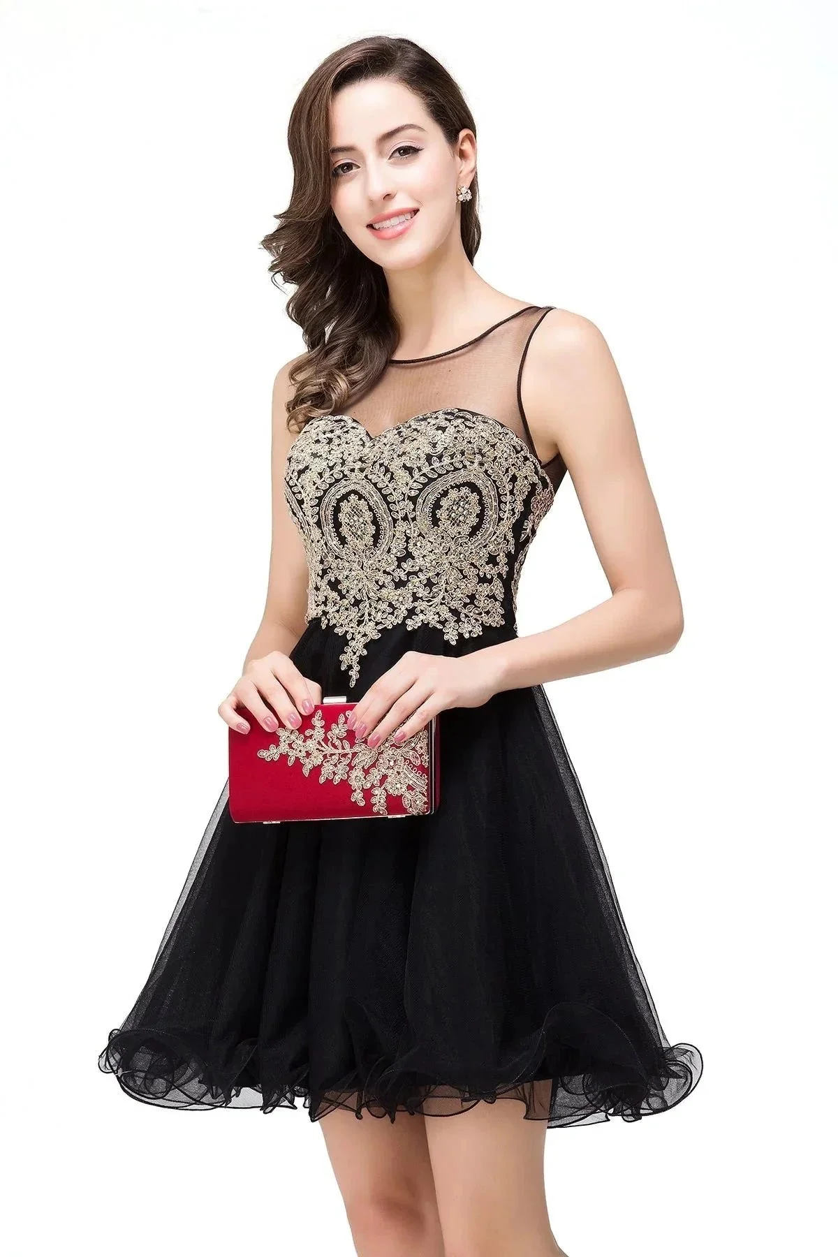 A-line Crew Short Sleeveless Appliques Prom Dresses - Image 4