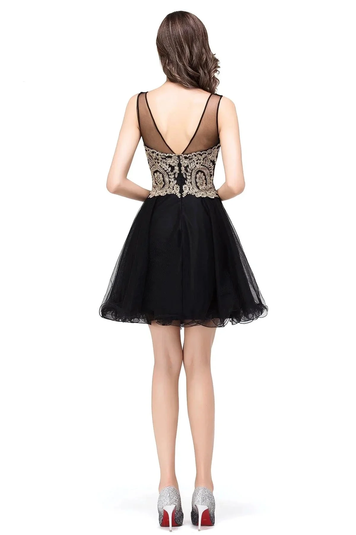 A-line Crew Short Sleeveless Appliques Prom Dresses - Image 5