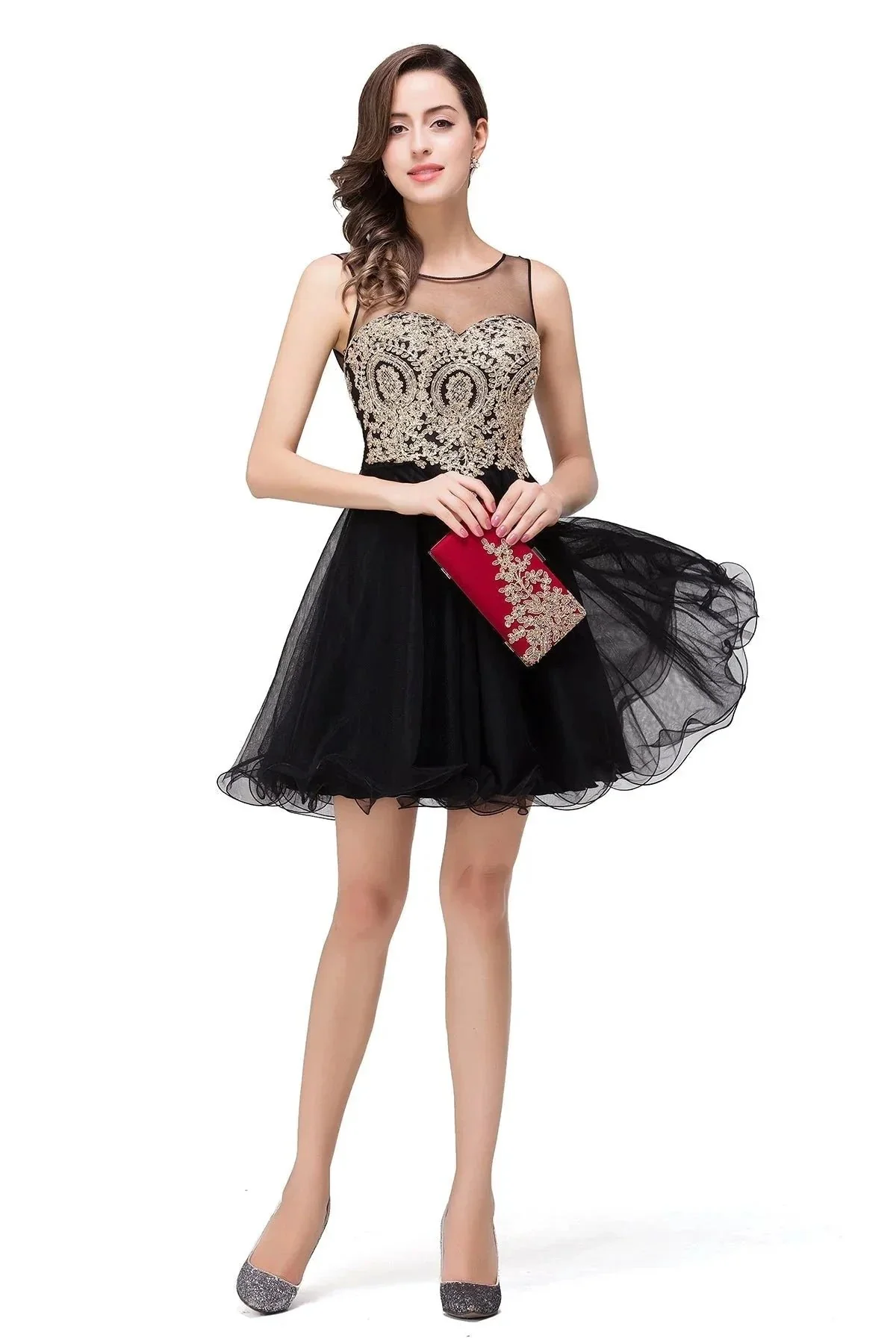 A-line Crew Short Sleeveless Appliques Prom Dresses - Image 7