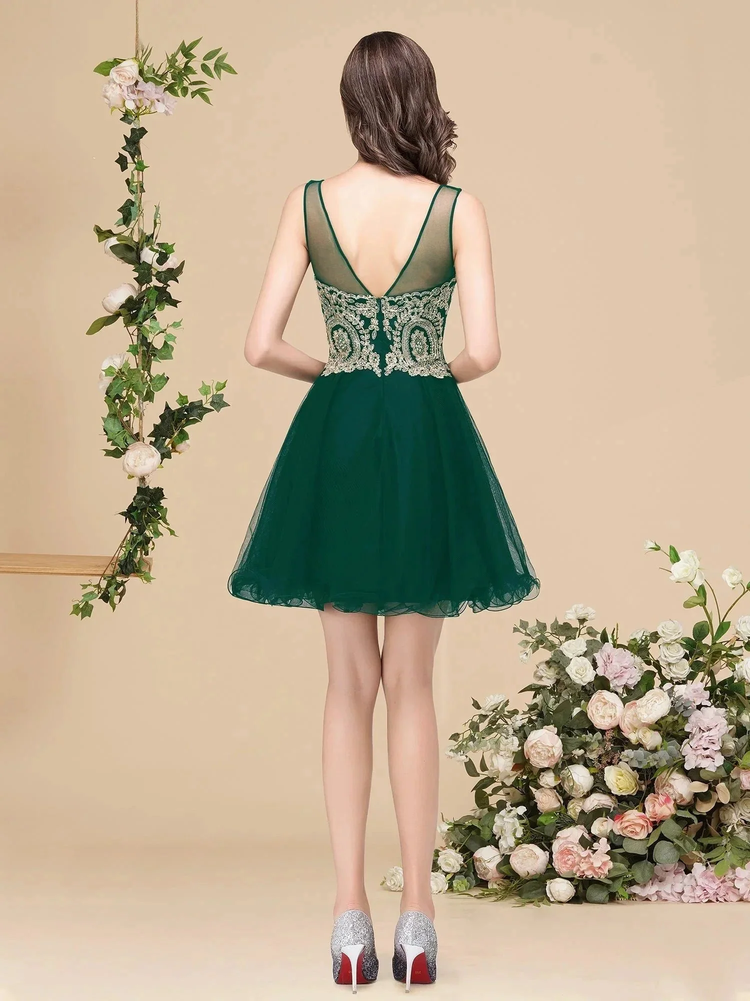 A-line Crew Short Sleeveless Appliques Prom Dresses - Image 2